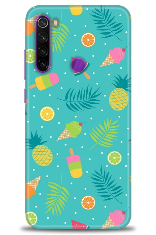 Xiaomi Redmi Note 8 Kılıf HD Baskılı Kılıf - Dondurma ve Yapraklar