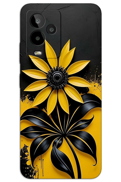 General Mobile GM 24 Pro Kılıf HD Desen Baskılı Arka Kapak - Siyah Sarı Çiçek