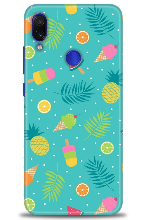 Xiaomi Redmi Note 7 Kılıf HD Baskılı Kılıf - Dondurma ve Yapraklar