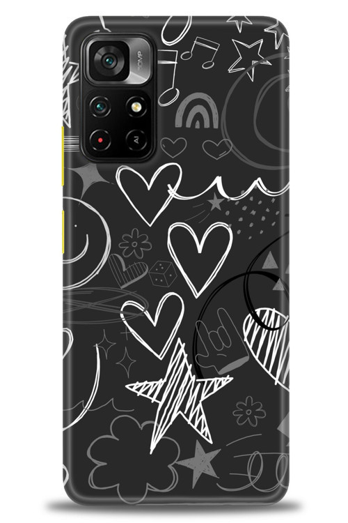 Xiaomi Redmi Note 11 Pro Plus Kılıf HD Baskılı Kılıf - Siyah Kalp ve Notalar