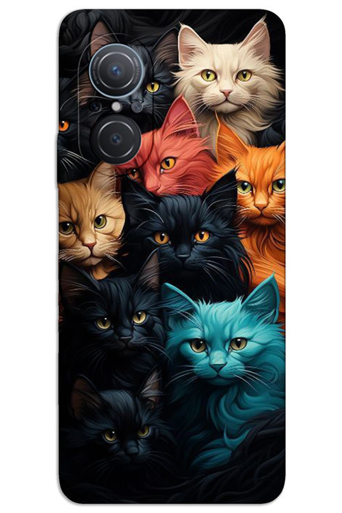 Huawei Nova 9 SE Kılıf HD Desen Baskılı Arka Kapak - Renkli Kediler