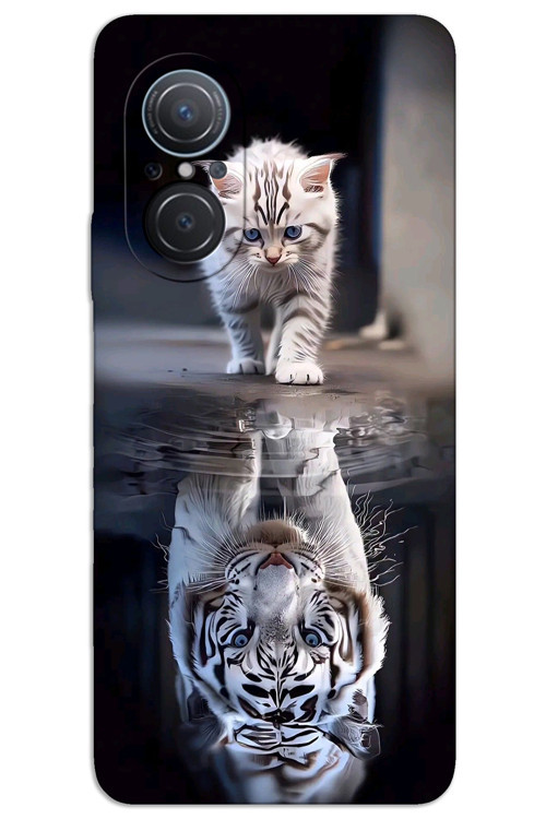 Huawei Nova 9 SE Kılıf HD Desen Baskılı Arka Kapak - Kedi Yansıması