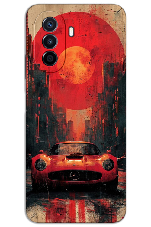 Huawei Nova Y70 Kılıf HD Desen Baskılı Arka Kapak - Kırmızı Mercedes
