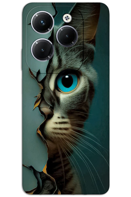 İnfinix Hot 40 Pro Kılıf HD Desen Baskılı Arka Kapak - Mavi Kedi
