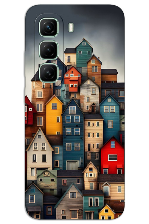 İnfinix Hot 50 Pro 4G Kılıf HD Desen Baskılı Arka Kapak - Renkli Evler
