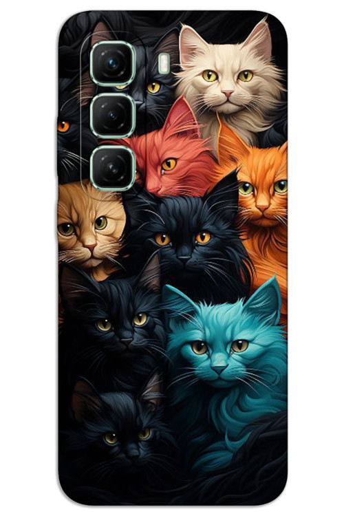 İnfinix Hot 50 5G Kılıf HD Desen Baskılı Arka Kapak - Renkli Kediler