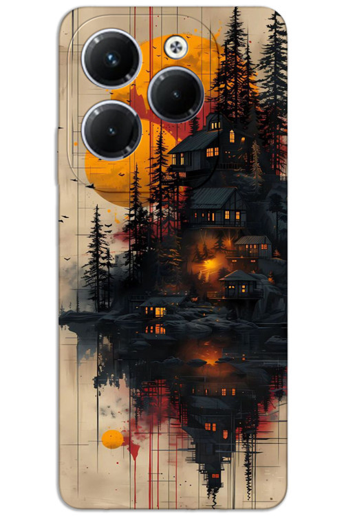 İnfinix Hot 40 Pro Kılıf HD Desen Baskılı Arka Kapak - Ahşap Evler