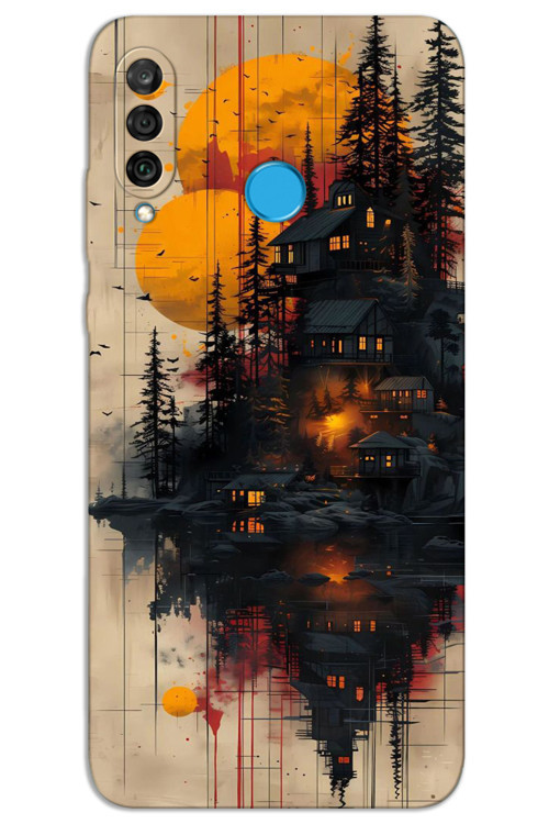 Huawei P30 Lite Kılıf HD Desen Baskılı Arka Kapak - Ahşap Evler