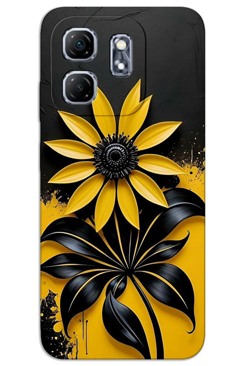 İnfinix Hot 50i Kılıf HD Desen Baskılı Arka Kapak - Siyah Sarı Çiçek