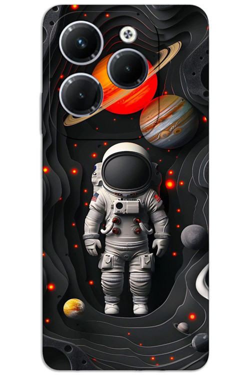 İnfinix Hot 40 Pro Kılıf HD Desen Baskılı Arka Kapak - Astronot Gezegenler
