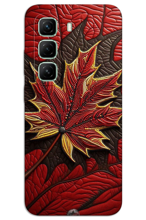 İnfinix Hot 50 4G Kılıf HD Desen Baskılı Arka Kapak - Kırmızı Yaprak