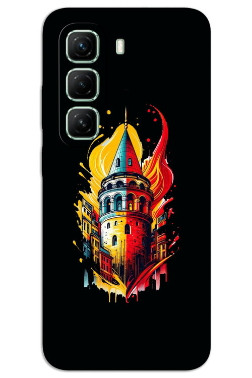 İnfinix Hot 50 5G Kılıf HD Desen Baskılı Arka Kapak - Sarı Kırmızı Galata