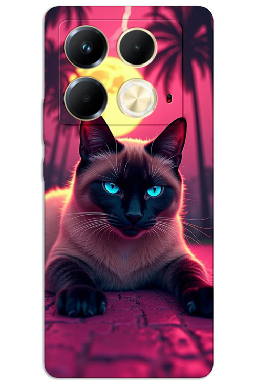 İnfinix Note 40 4G Kılıf HD Desen Baskılı Arka Kapak - Gergin Kedi