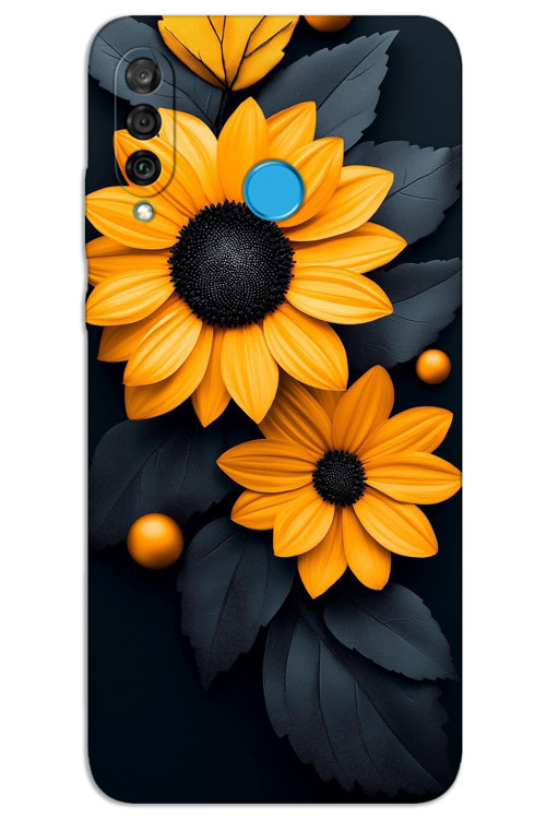 Huawei P30 Lite Kılıf HD Desen Baskılı Arka Kapak - Siyah Çiçek