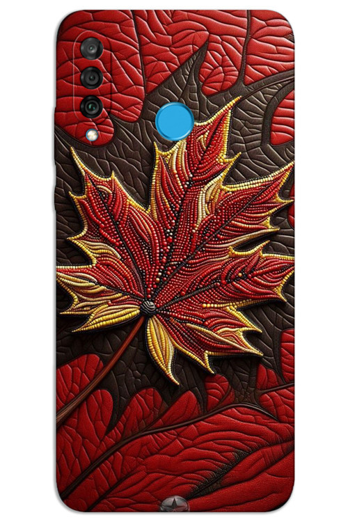 Huawei P30 Lite Kılıf HD Desen Baskılı Arka Kapak - Kırmızı Yaprak