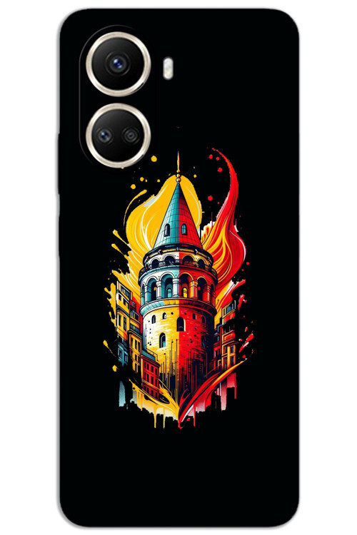 Huawei Nova 10 SE Kılıf HD Desen Baskılı Arka Kapak - Sarı Kırmızı Galata