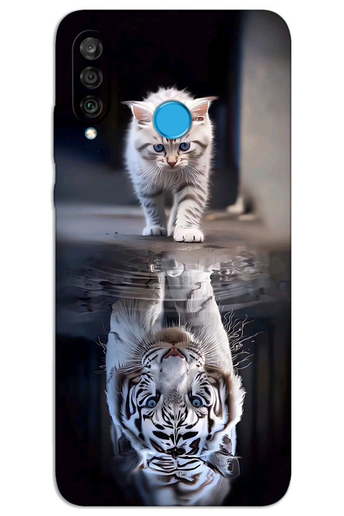 Huawei P30 Lite Kılıf HD Desen Baskılı Arka Kapak - Kedi Yansıması
