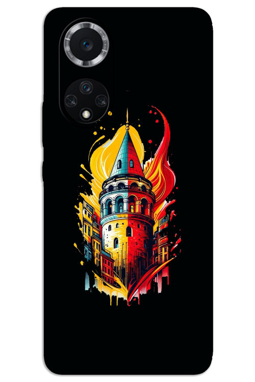 Huawei Nova 9 Kılıf HD Desen Baskılı Arka Kapak - Sarı Kırmızı Galata