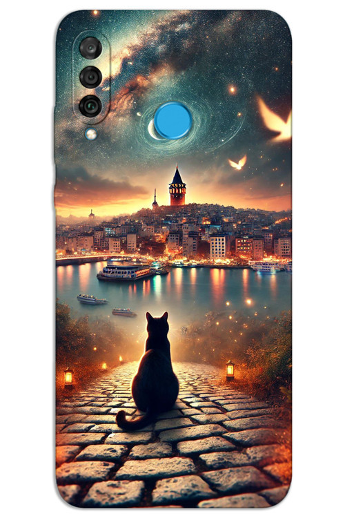 Huawei P30 Lite Kılıf HD Desen Baskılı Arka Kapak - Kedi Galata