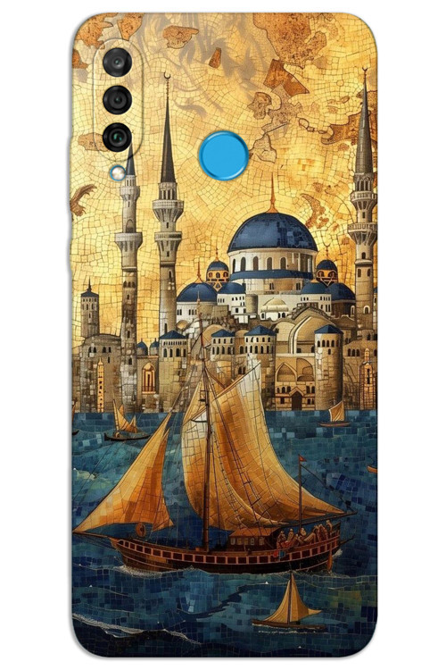 Huawei P30 Lite Kılıf HD Desen Baskılı Arka Kapak - Yelkenli Süleymaniye