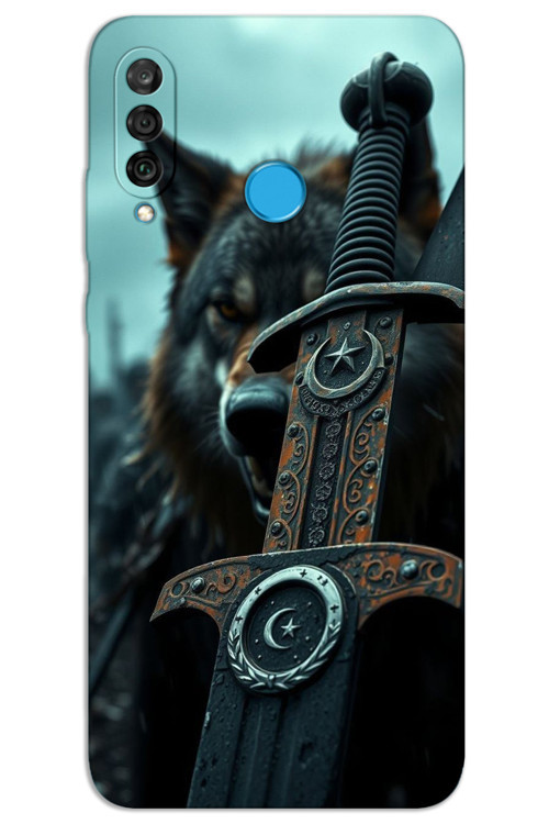 Huawei P30 Lite Kılıf HD Desen Baskılı Arka Kapak - Ay Yıldız Kılıç