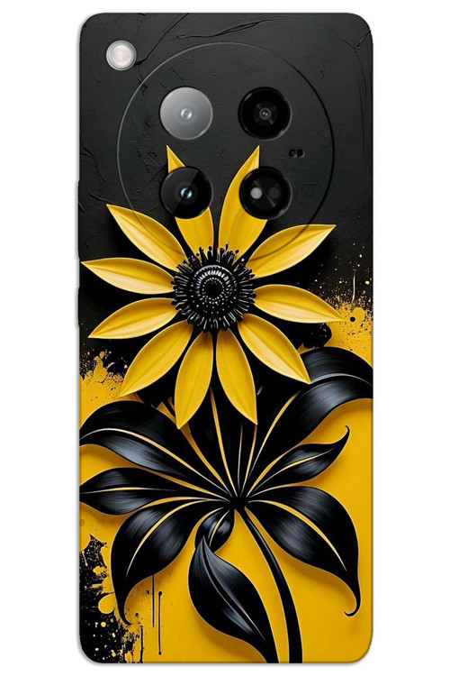 İnfinix Zero 40 4G Kılıf HD Desen Baskılı Arka Kapak - Siyah Sarı Çiçek
