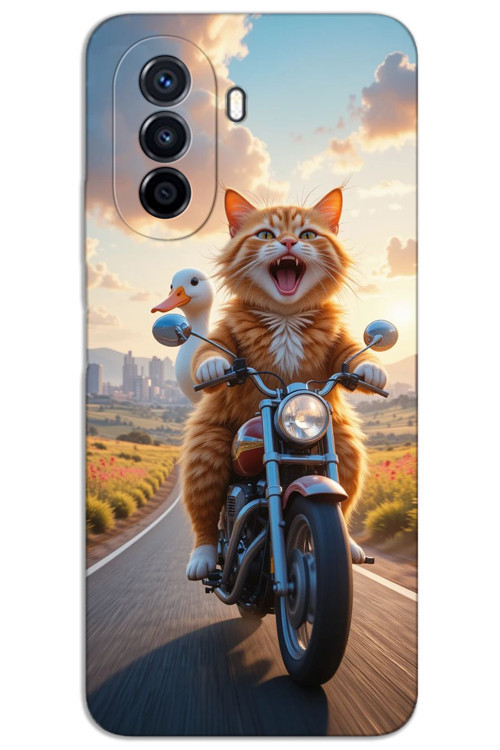 Huawei Nova Y70 Kılıf HD Desen Baskılı Arka Kapak - Çılgın Kedi