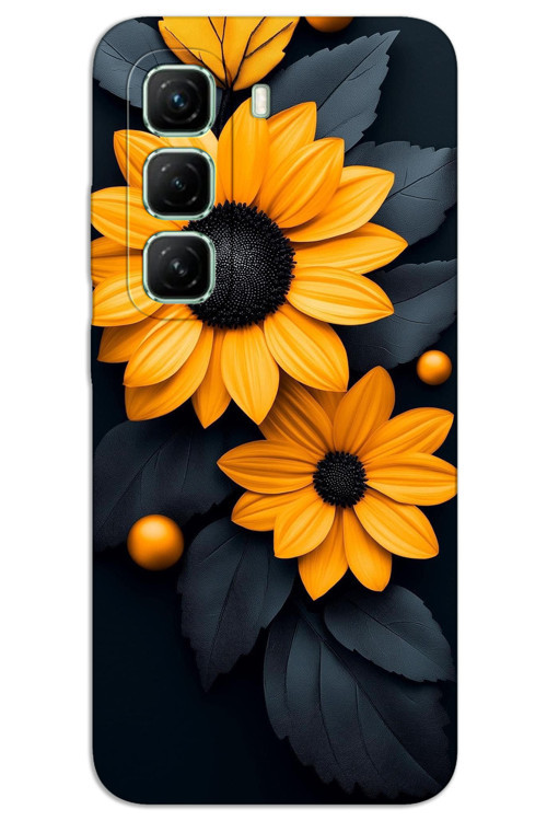 İnfinix Hot 50 Pro 4G Kılıf HD Desen Baskılı Arka Kapak - Siyah Çiçek