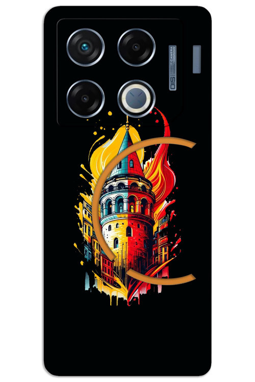 İnfinix GT 20 Pro Kılıf HD Desen Baskılı Arka Kapak - Sarı Kırmızı Galata