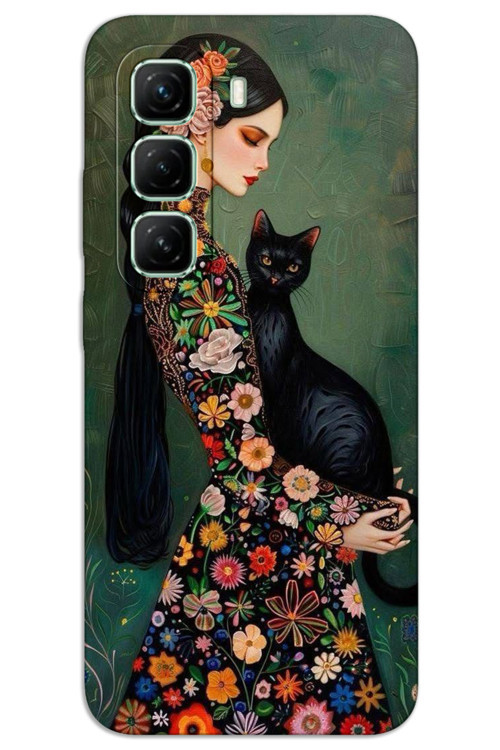 İnfinix Hot 50 Pro 4G Kılıf HD Desen Baskılı Arka Kapak - Siyah Kedi
