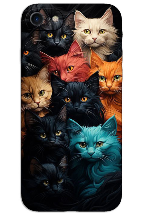 iPhone SE 2020 / 2022 Kılıf HD Desen Baskılı Arka Kapak - Renkli Kediler