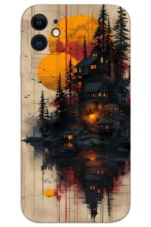 iPhone 11 Kılıf HD Desen Baskılı Arka Kapak - Ahşap Evler