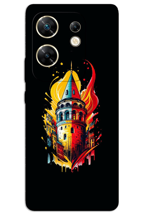 İnfinix Zero 30 4G Kılıf HD Desen Baskılı Arka Kapak - Sarı Kırmızı Galata