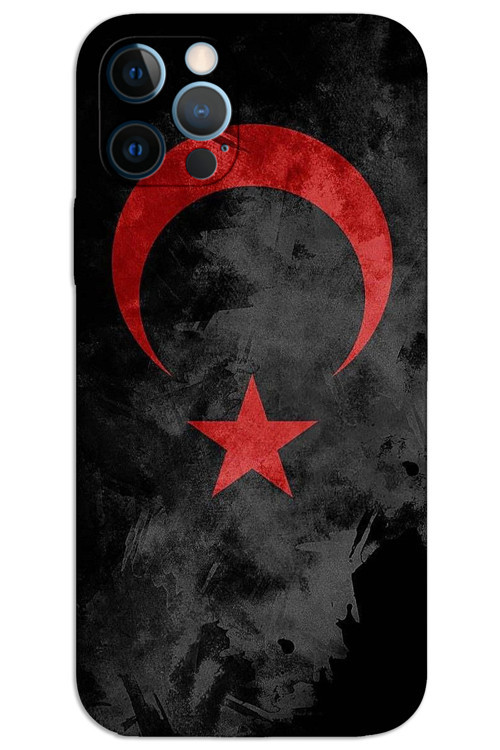 iPhone 12 Pro Max Kılıf HD Desen Baskılı Arka Kapak - Siyah Bayrak
