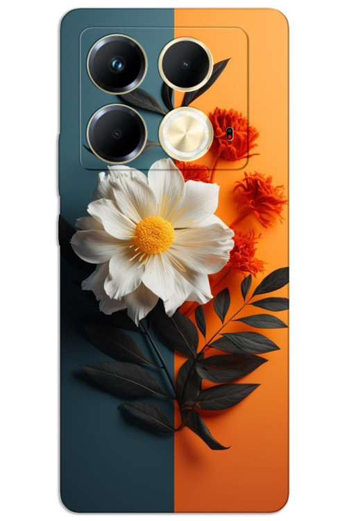 İnfinix Note 40 Pro Plus 5G Kılıf HD Desen Baskılı Arka Kapak - Beyaz Turuncu Çiçek