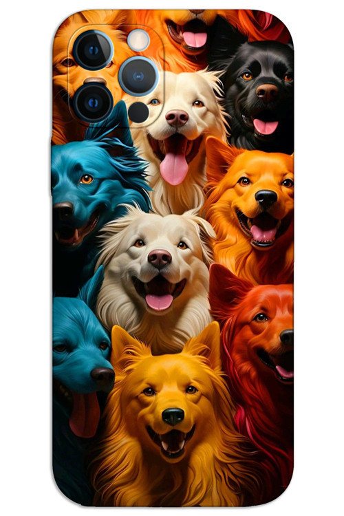 iPhone 12 Pro Kılıf HD Desen Baskılı Arka Kapak - Renkli Köpekler