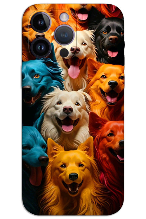iPhone 14 Pro Kılıf HD Desen Baskılı Arka Kapak - Renkli Köpekler