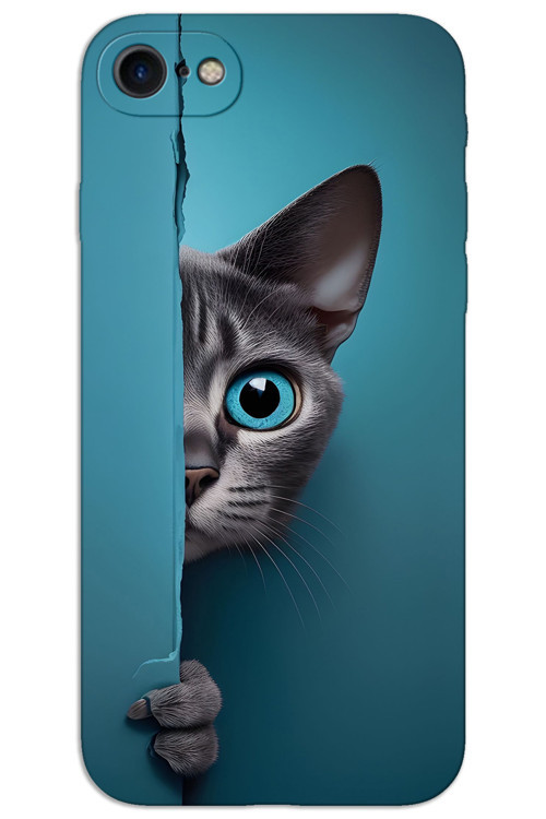 iPhone 8 Kılıf HD Desen Baskılı Arka Kapak - Mavi Gözlü Kedi