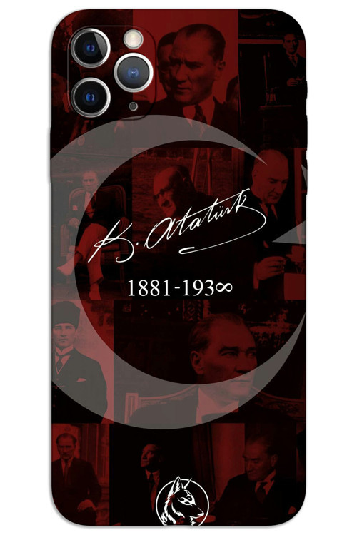 iPhone 11 Pro Max Kılıf HD Desen Baskılı Arka Kapak - Atatürk Ayyıldız