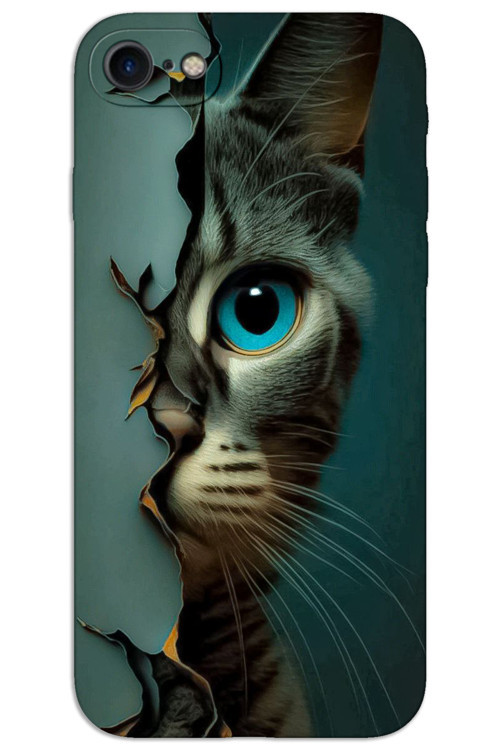 iPhone 8 Kılıf HD Desen Baskılı Arka Kapak - Mavi Kedi