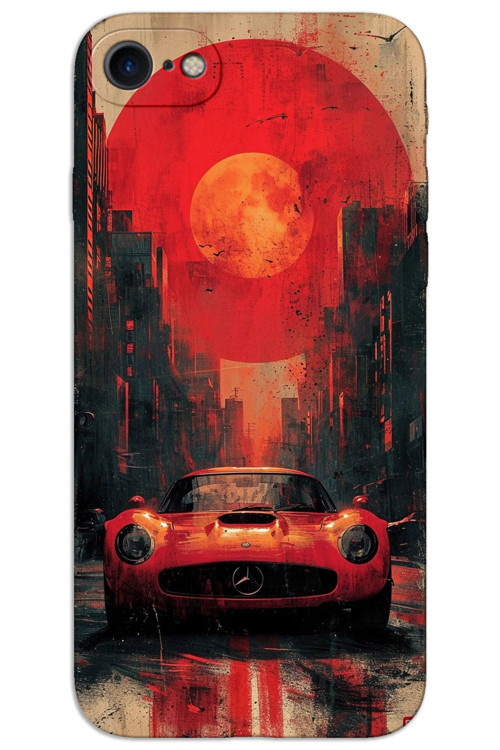 iPhone SE 2020 / 2022 Kılıf HD Desen Baskılı Arka Kapak - Kırmızı Mercedes