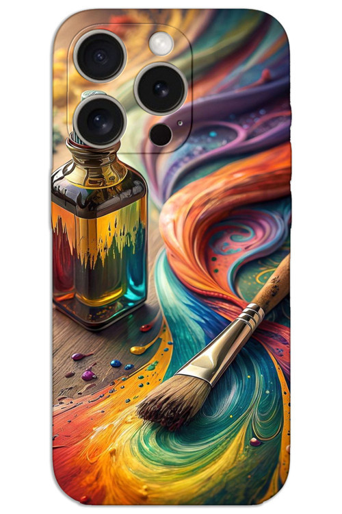 iPhone 15 Pro Kılıf HD Desen Baskılı Arka Kapak - Fırça Palet