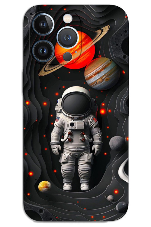 iPhone 13 Pro Max Kılıf HD Desen Baskılı Arka Kapak - Astronot Gezegenler
