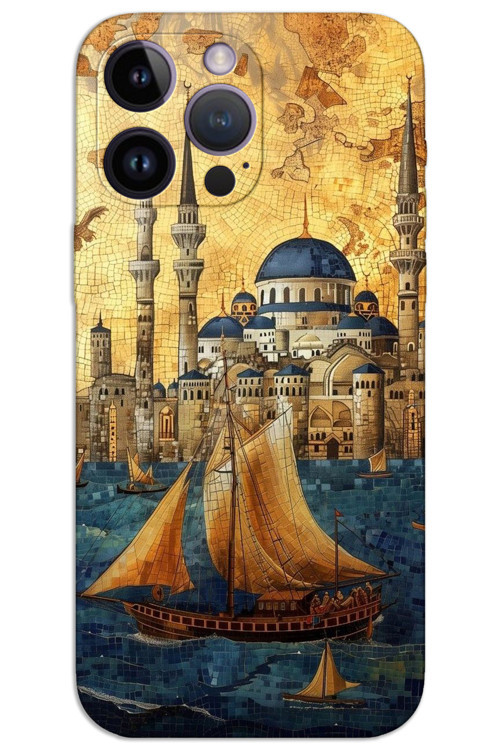 iPhone 14 Pro Kılıf HD Desen Baskılı Arka Kapak - Yelkenli Süleymaniye