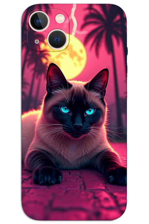 iPhone 14 Kılıf HD Desen Baskılı Arka Kapak - Gergin Kedi
