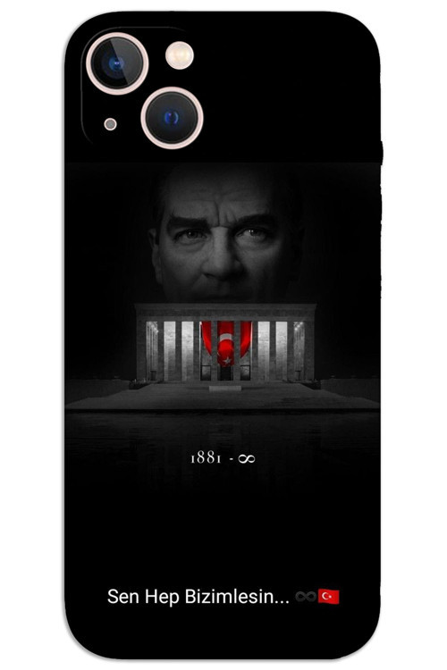 iPhone 13 Kılıf HD Desen Baskılı Arka Kapak - Atatürk Bizimlesin