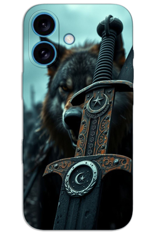 iPhone 16 Kılıf HD Desen Baskılı Arka Kapak - Ay Yıldız Kılıç