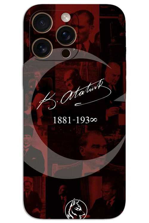 iPhone 16 Pro Max Kılıf HD Desen Baskılı Arka Kapak - Atatürk Ayyıldız