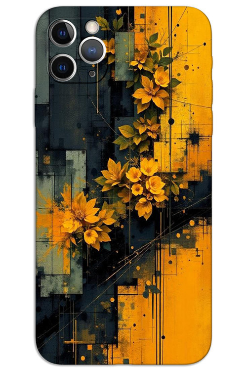 iPhone 11 Pro Max Kılıf HD Desen Baskılı Arka Kapak - Sarı Çiçekler