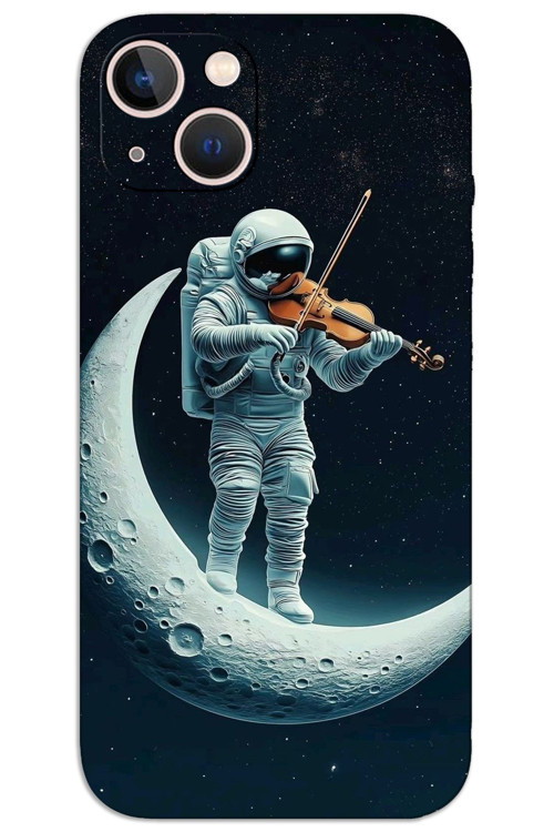 iPhone 13 Kılıf HD Desen Baskılı Arka Kapak - Astronot Keman